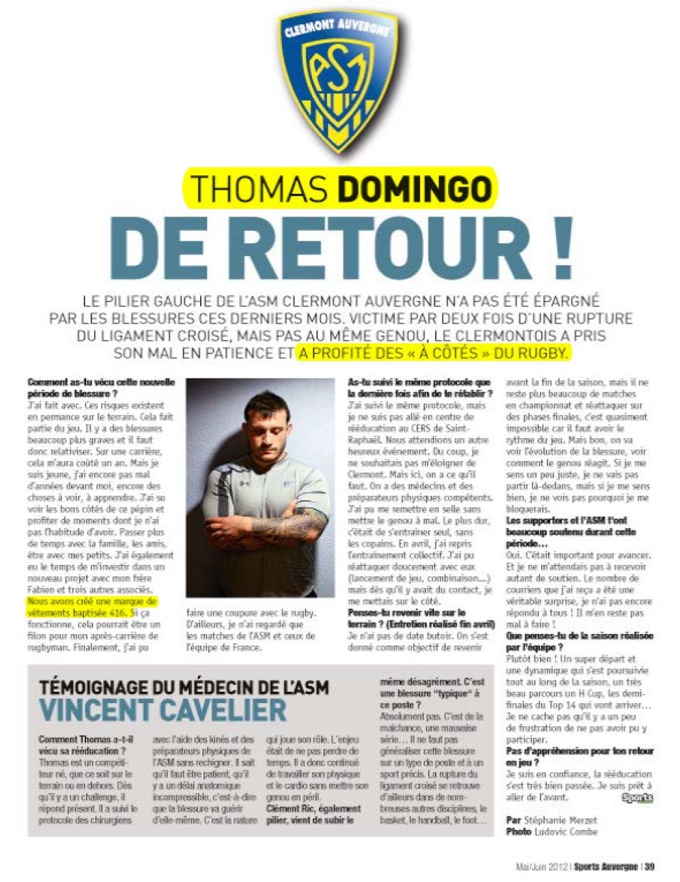 Sports Auvergne - Thomas Domingo dans le Hors-Série Sports Auvergne de Mai/Juin 2012