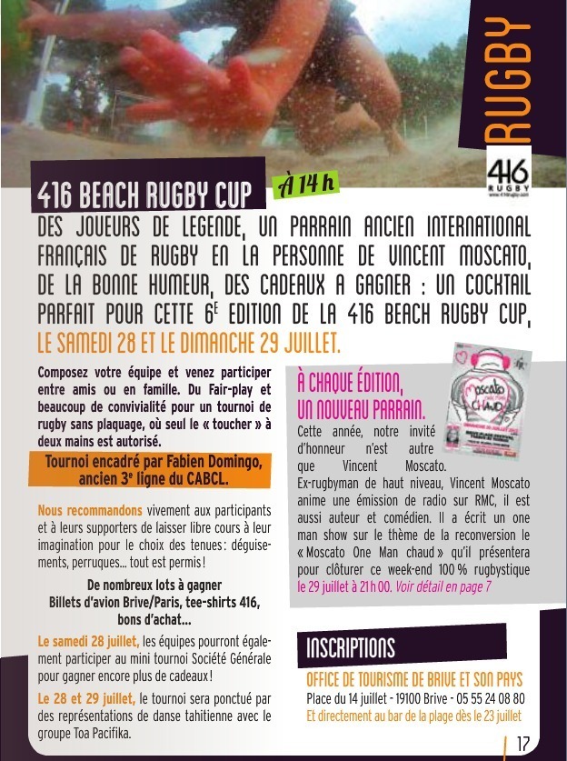 Le programme de Brive Plage Festival et de la 416 Beach Rugby Cup