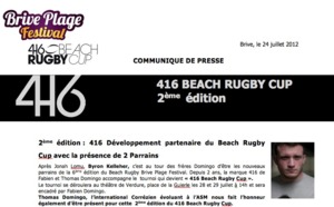 Communiqué - 2ème édition : 416 Développement partenaire du Beach Rugby Cup avec la présence de 2 Parrains